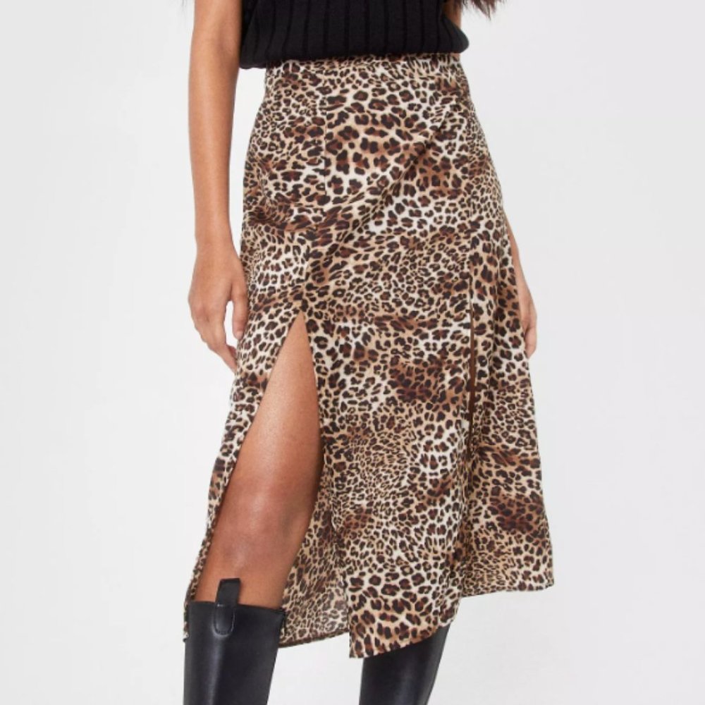 NASTY GAL Leopard Print Slit Midi Skirt